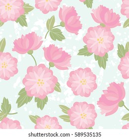Pink Peonies seamless pattern . All objects are conveniently grouped and easily editable