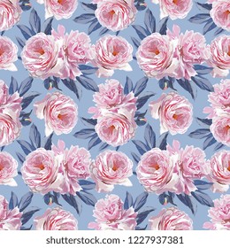 Pink Peonies Vector Hand Drawn Seamless Pattern