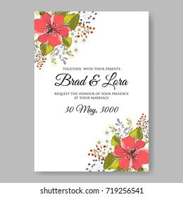 Pink  Peony Anemone wedding invitation card