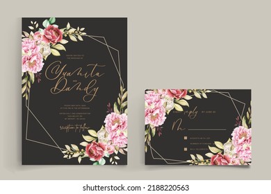 pink peony background and frame card design