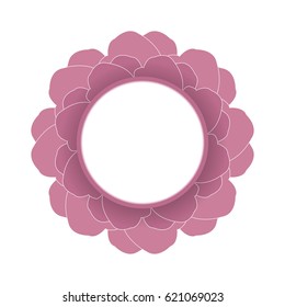Pink peony background with a round label. Logo template. Sign, symbol, web, label.  Vector illustration.