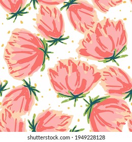 Patrón de infiltración de vectores dibujados por peones rosados. Ilustración Decorativa De Flores. El diseño de las bellas acuarelas rojas y azules. Papel de fondo de pantalla brillante.