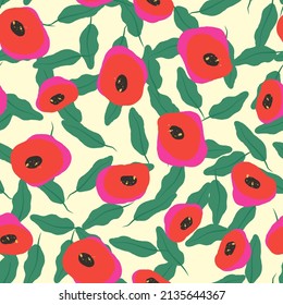Pink Peony Drawn Vector Seamless Pattern. Flower Beautiful Paper Texture. Red and Blue Pretty Watercolor Template. Rose Fashion Wallpaper.