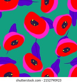 Pink Peony Felt pen Vector Seamless Pattern. Poppy Floral Illustration. Red and Blue Light Drawn Design. Tulip Wedding Wallpaper.