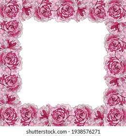 Pink Peony Flowers. Square frame made of flowers. Floral collection of festive decor. Vector illustration.