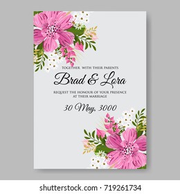 Pink peony hibiscus flowers for wedding invitation card