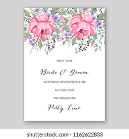 pink peony lavender wedding invitation vector 