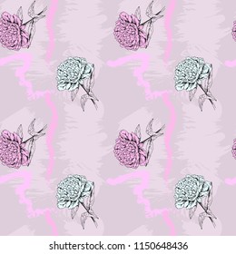 Pink peony on pink background, soft seamless