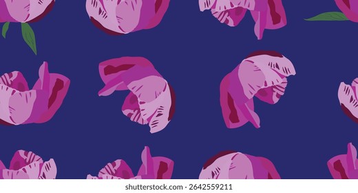 Patrón rosa de la flor de la rosa de la peonía sobre fondo azul. Ilustrador de dibujo a mano.
