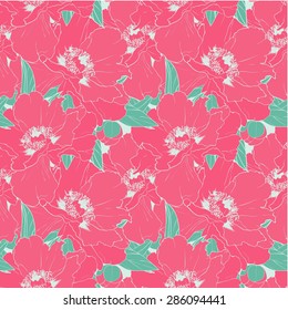 Pink peony seamless pattern, vector illustration