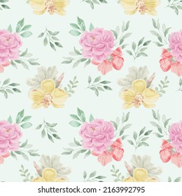 Pink Peony Watercolor Seamless Pattern