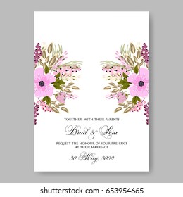 Pink Peony wedding invitation template Vector floral card.