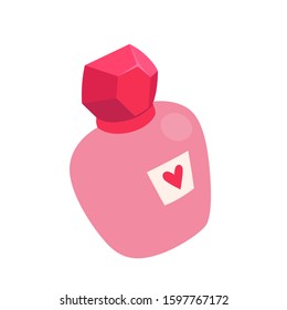 Pink perfume bottle with a heart. Isolated on white background.
