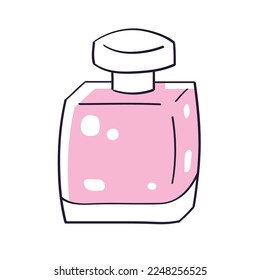 Ilustración vectorial aislada con botella de perfume rosa