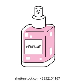 Pink perfume bottle with a label isolated vector illustration