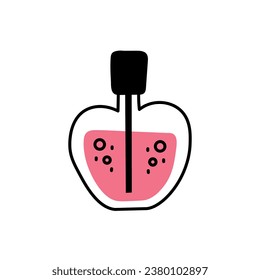 Pink perfume in a bottle. Simple black line art vector illustration on white background