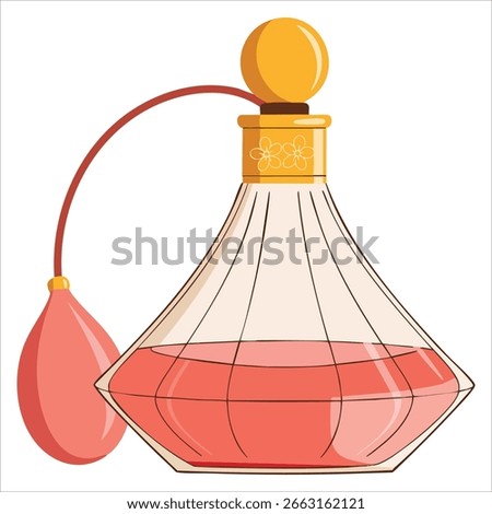 Pink perfume and cologne bottle vector. Fragrance concept showing beauty and elegance. Aesthetic eau de toilette flat illustration on white background