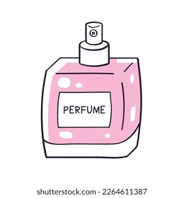 Pink perfume spray bottle with label isolated vector illustration