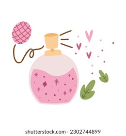 Pink Perfume For Valentine Element Illustration. Element for stickers, congratulations, scrapbooking, invitations, planners. Vector illustration