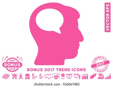Pink Person Thinking pictogram with bonus 2017 year trend symbols. Vector illustration style is flat iconic symbols, white background.