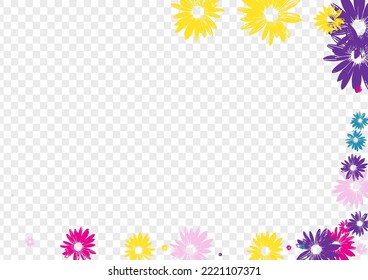 Pink Petal Background Transparent Vector. Leaf Holiday Banner. Multi-colored Garden Wrap. Amazing Card. Imitate Yellow Gerbera.