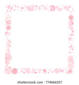 pink petals confetti frame or border, light gentle square background with pink glitter dots, romantic women spring frame