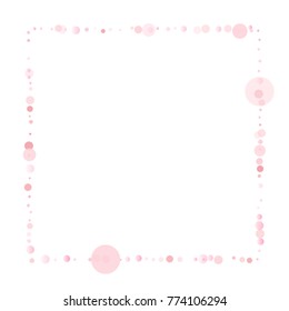 pink petals confetti frame or border, light gentle square background with pink glitter dots, romantic women spring frame