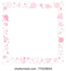 pink petals confetti frame or border, light gentle square background with pink glitter dots, romantic women spring frame