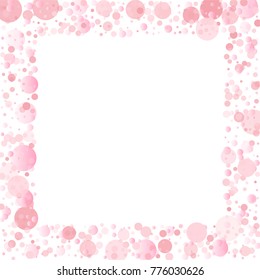 pink petals confetti frame or border, light gentle square background with pink glitter dots, romantic women spring frame