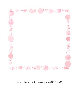 pink petals confetti frame or border, light gentle square background with pink glitter dots, romantic women spring frame