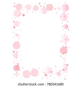 pink petals confetti frame or border, light gentle square background with pink glitter dots, romantic women spring frame