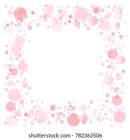 pink petals confetti frame or border, light gentle square background with pink glitter dots, romantic women spring frame