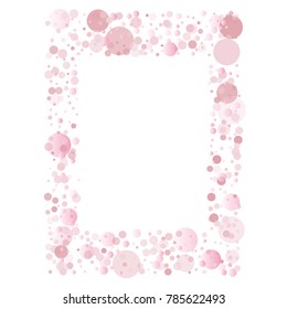 pink petals confetti frame or border, light gentle square background with pink glitter dots, romantic women spring frame