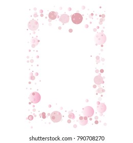 pink petals confetti frame or border, light gentle square background with pink glitter dots, romantic women spring frame