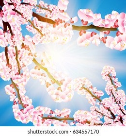 Pink petals fall on a transparent background. Vector illustration for design greeting card posters for spring holidays. Flowering Japanese cherry.