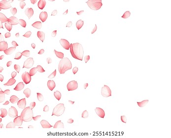 Pink petals gently falling in a scattered composition vector design for Valentine's Day card or social media post.