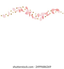 Pink Petals of Sakura. Wedding Template with Flower Petals. Summer Vector Graphics. Nature Realistic 3d Elements. Japanese SPA Banner. Creative Floral Rose Swirl. Flying Falling Cherry Flowers.  