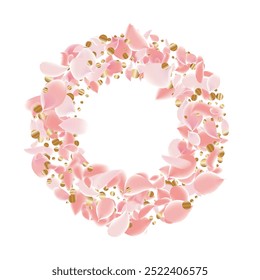 Pink Petals of Sakura. Wedding Template with Flower Petals. Summer Vector Graphics. Nature Realistic 3d Elements. Japanese SPA Banner. Creative Floral Rose Swirl. Flying Falling Cherry Flowers.  