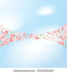 Pétalos rosados de Sakura. Plantilla de Boda con pétalos de flores. Gráficos de Vector de verano. Naturaleza Elementos 3D realistas. Anuncio japonés SPA. Remolino floral creativo de la rosa. Flores De Cerezo Voladoras.  