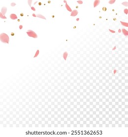 Pétalos rosados de Sakura. Plantilla de Boda con pétalos de flores. Gráficos de Vector de verano. Naturaleza Elementos 3D realistas. Anuncio japonés SPA. Remolino floral creativo de la rosa. Flores De Cerezo Voladoras.  