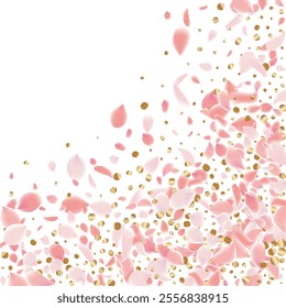 Pink Petals of Sakura. Wedding Template with Flower Petals. Summer Vector Graphics. Nature Realistic 3d Elements. Japanese SPA Banner. Creative Floral Rose Swirl. Flying Falling Cherry Flowers.  