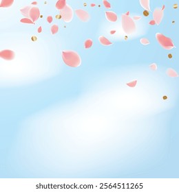 Pink Petals of Sakura. Wedding Template with Flower Petals. Summer Vector Graphics. Nature Realistic 3d Elements. Japanese SPA Banner. Creative Floral Rose Swirl. Flying Falling Cherry Flowers.  