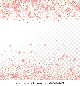 Pink Petals of Sakura. Wedding Template with Flower Petals. Summer Vector Graphics. Nature Realistic 3d Elements. Japanese SPA Banner. Creative Floral Rose Swirl. Flying Falling Cherry Flowers. 