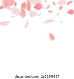 Pink Petals of Sakura. Wedding Template with Flower Petals. Summer Vector Graphics. Nature Realistic 3d Elements. Japanese SPA Banner. Creative Floral Rose Swirl. Flying Falling Cherry Flowers.  
