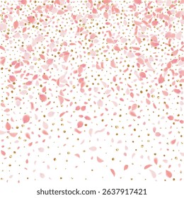 Pink Petals of Sakura. Wedding Template with Flower Petals. Summer Vector Graphics. Nature Realistic 3d Elements. Japanese SPA Banner. Creative Floral Rose Swirl. Flying Falling Cherry Flowers. 