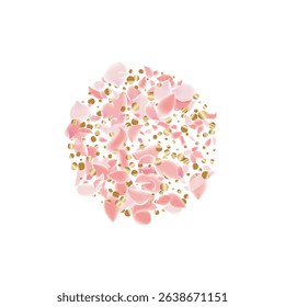 Pink Petals of Sakura. Wedding Template with Flower Petals. Summer Vector Graphics. Nature Realistic 3d Elements. Japanese SPA Banner. Creative Floral Rose Swirl. Flying Falling Cherry Flowers. 