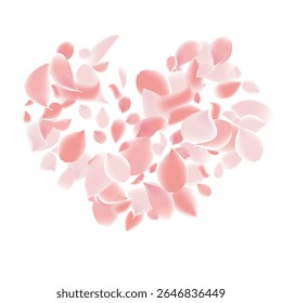 Pink Petals of Sakura. Wedding Template with Flower Petals. Summer Vector Graphics. Nature Realistic 3d Elements. Japanese SPA Banner. Creative Floral Rose Swirl. Flying Falling Cherry Flowers. 