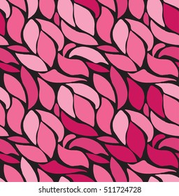 Pink petals. Wavy seamless pattern. Mahenta ornament.