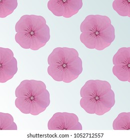 The  pink Petunia flower with a light blue gradient background, geometric pattern, seamless texture, vector.