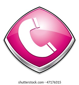 Pink phone diamond icon. Vector illustration.